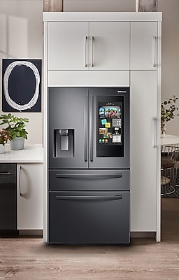 22 cu. ft. 4-Door French Door, Counter Depth Refrigerator with 21.5” Touch Screen Family Hub™ in Black Stainless Steel